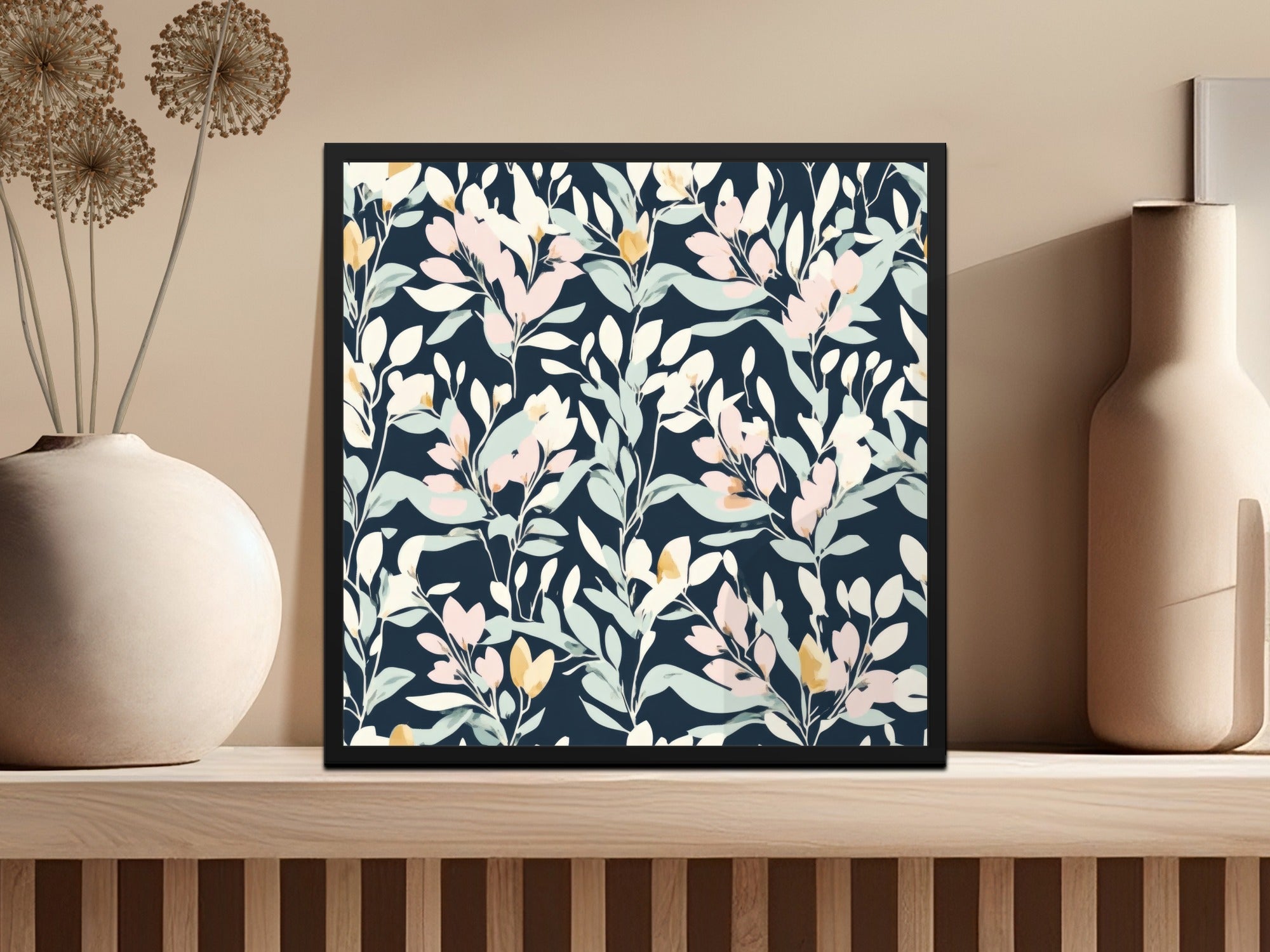 Elegant Digital Artwork: Dark Floral Pattern - Sophisticated Botanical Print