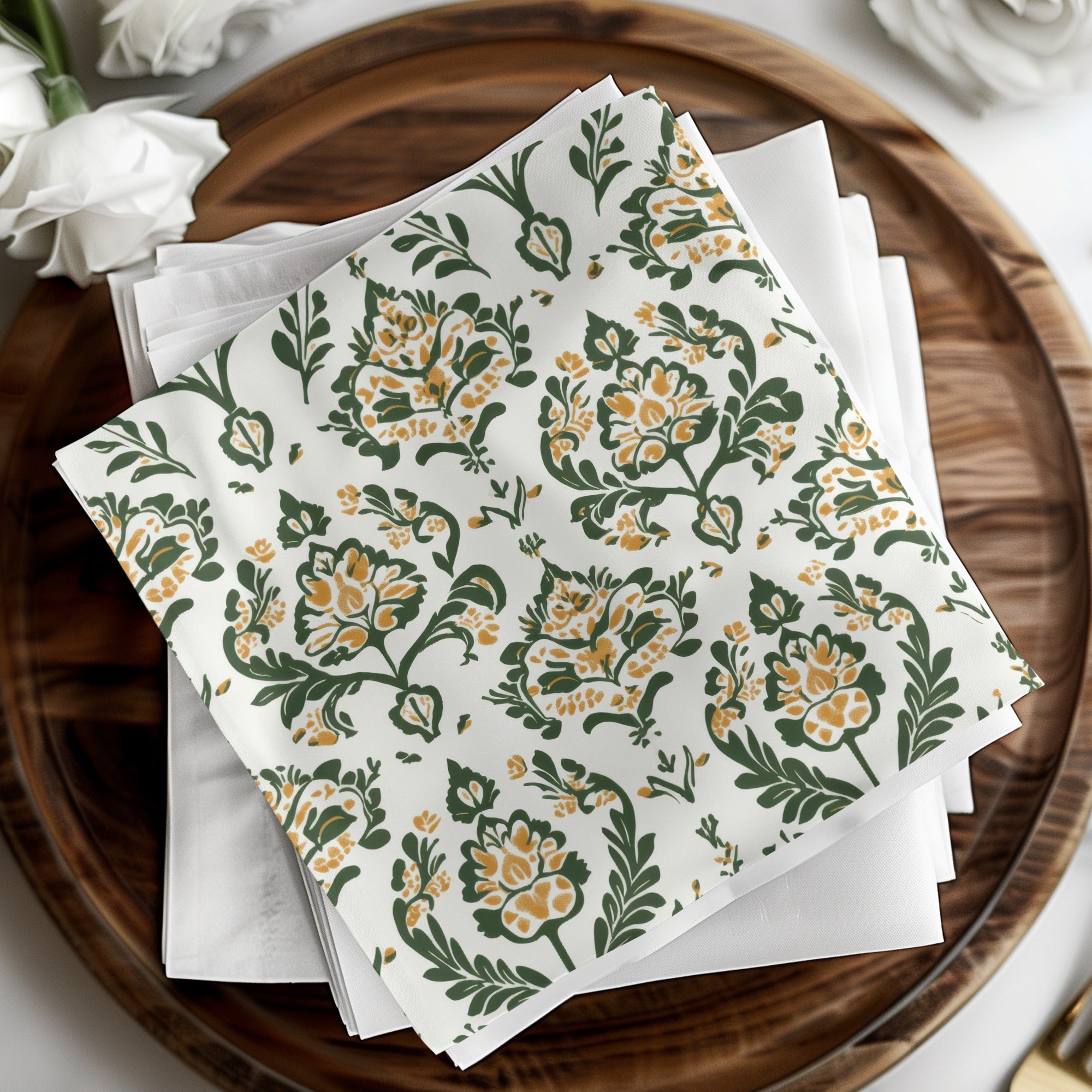 Elegant Floral Green and Mustard Seamless Pattern Design