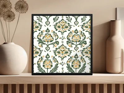 Elegant Floral Green and Mustard Seamless Pattern Design