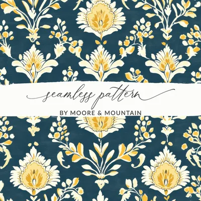 Elegant Floral Pattern with Dark Blue Ground Seamless Pattern