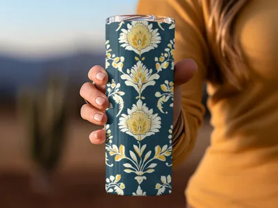 Elegant Floral Pattern with Dark Blue Ground Seamless Pattern