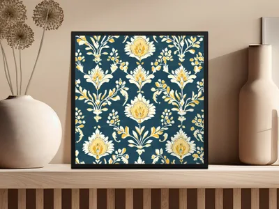 Elegant Floral Pattern with Dark Blue Ground Seamless Pattern