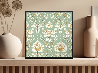 Elegant Floral Repeat Green Field Seamless Pattern Digital Art Nouveau