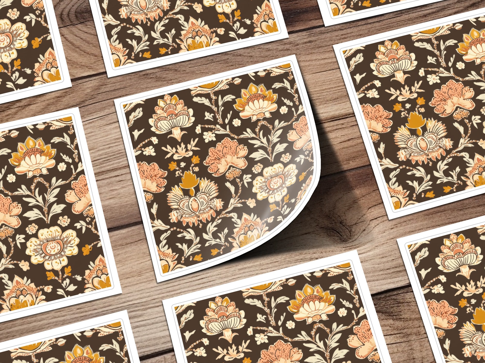 Elegant Indian Motif Design Seamless Pattern with Flowers Dark Brown Chintz