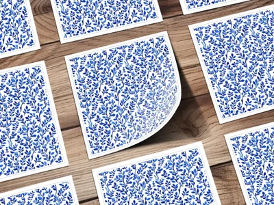 Elegant Navy Blue Botanical Leaves All Over Pattern Digital