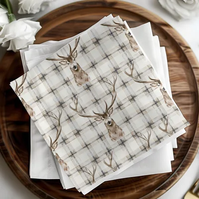 Elegant Plaid with Deer Illustrations Seamless Pattern Digital