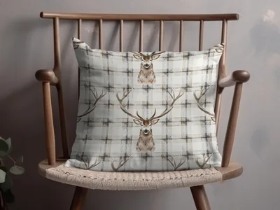 Elegant Plaid with Deer Illustrations Seamless Pattern Digital