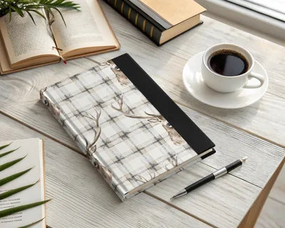 Elegant Plaid with Deer Illustrations Seamless Pattern Digital