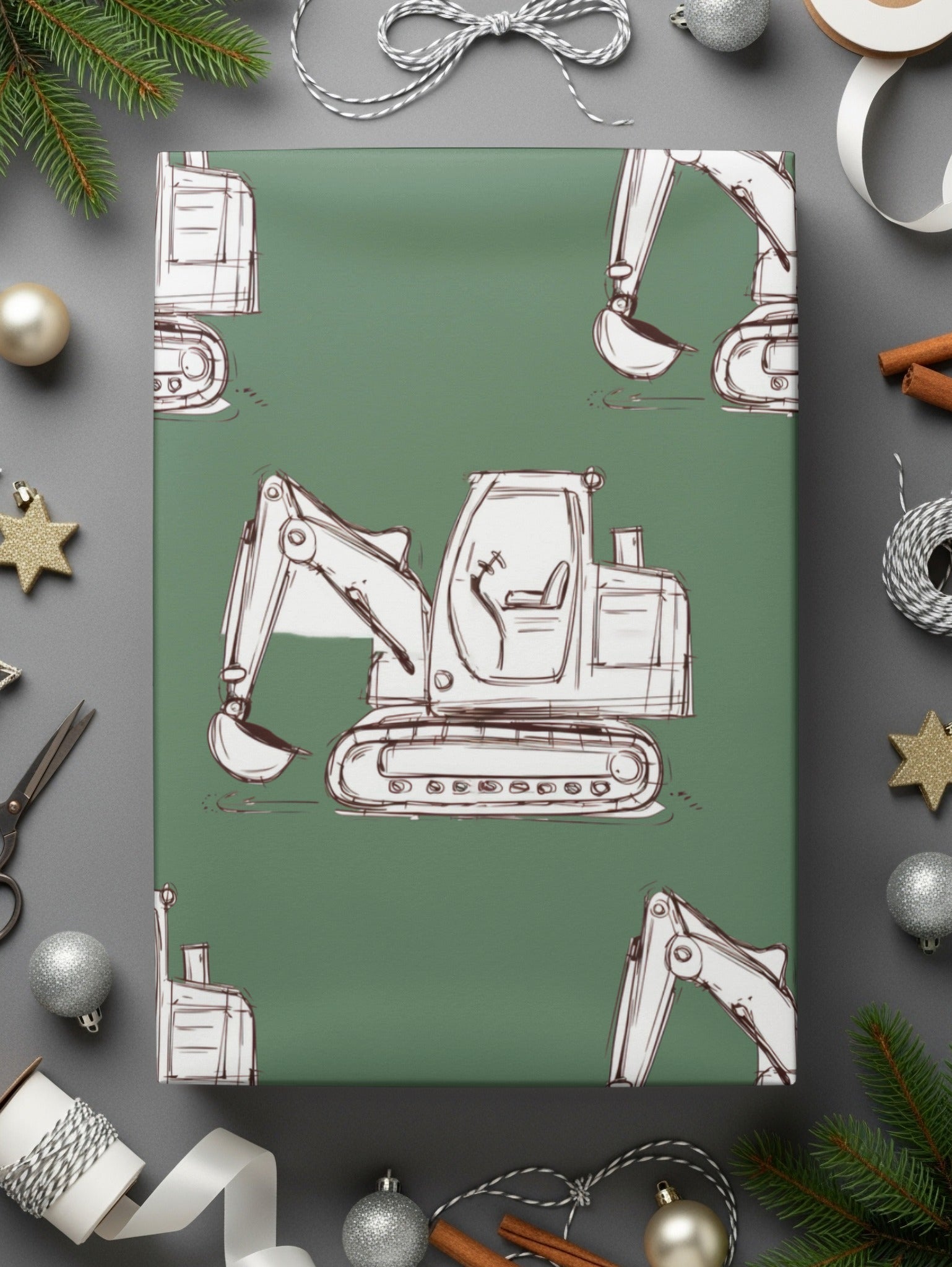 Excavator Pattern Digital Paper, Construction Vehicles Background, Digger Truck Repeat Pattern, Seamless Tileable Texture, Scrapbooking