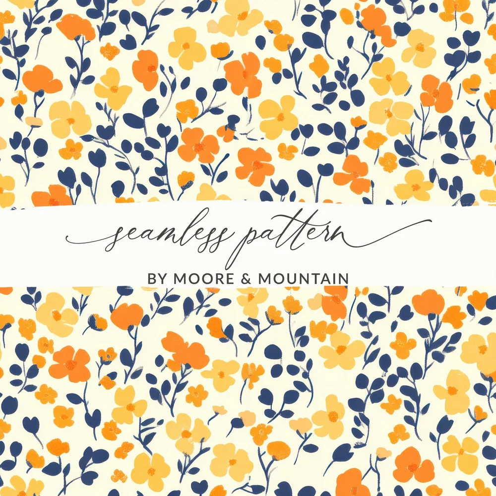 Fall Vibrant Ditsy Floral Pattern with Rustic Details Digital