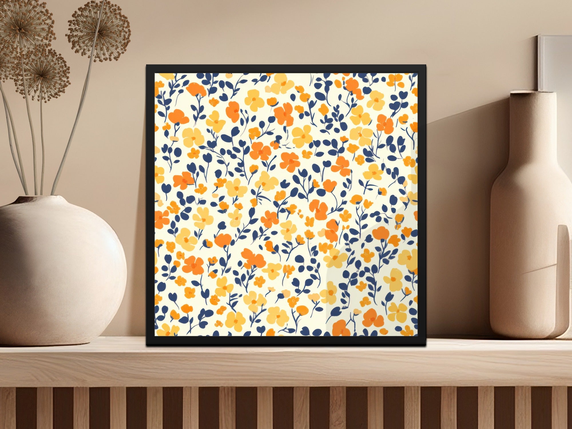 Fall Vibrant Ditsy Floral Pattern with Rustic Details Digital