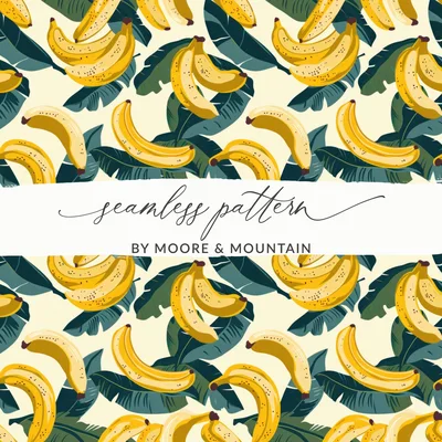 Feminine Banana Leaves Fruity Seamless Pattern Commercial Use