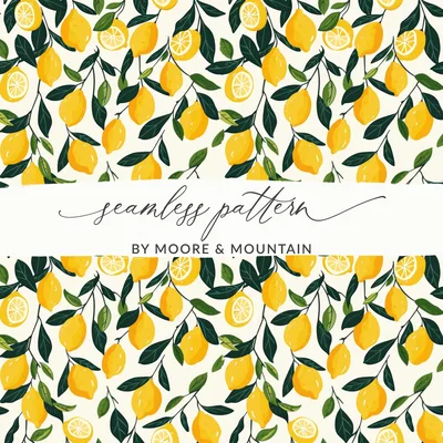 Gouache Lemons Background Seamless Pattern Girly Fruit Seamless Pattern PNG