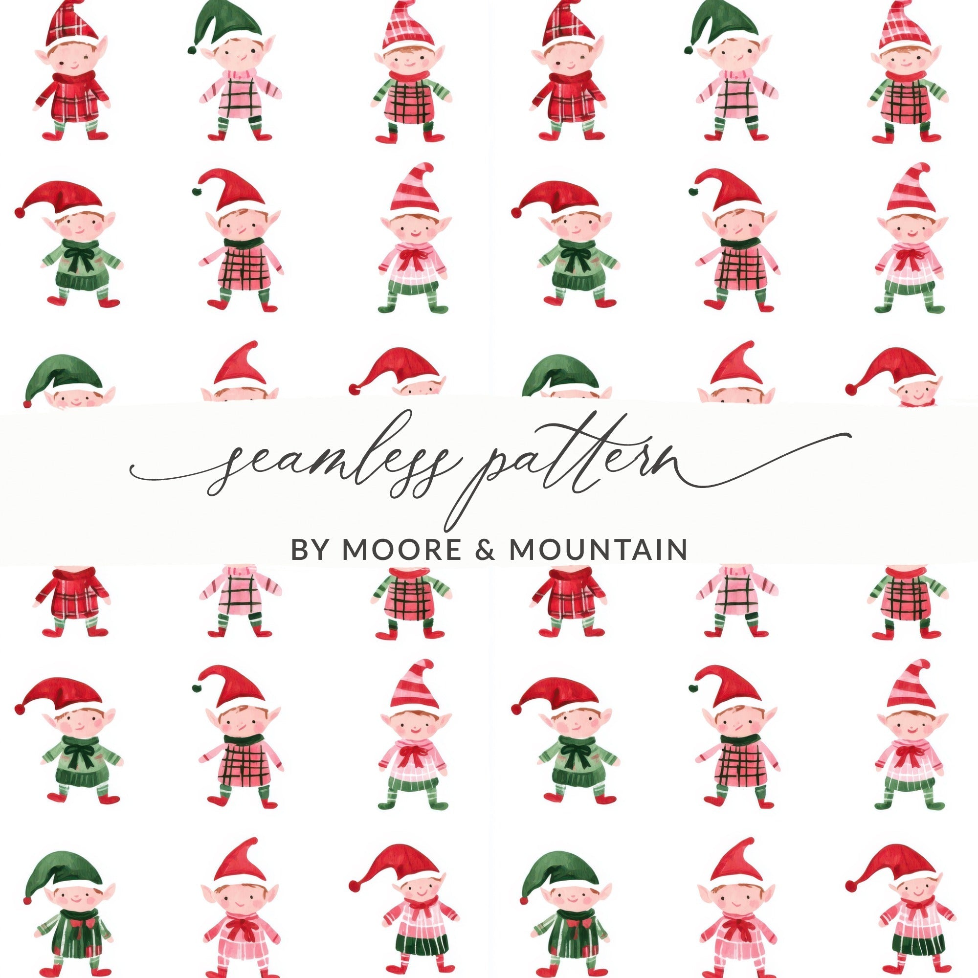 Festive Christmas Elves Pattern Holiday Season Fun Digital