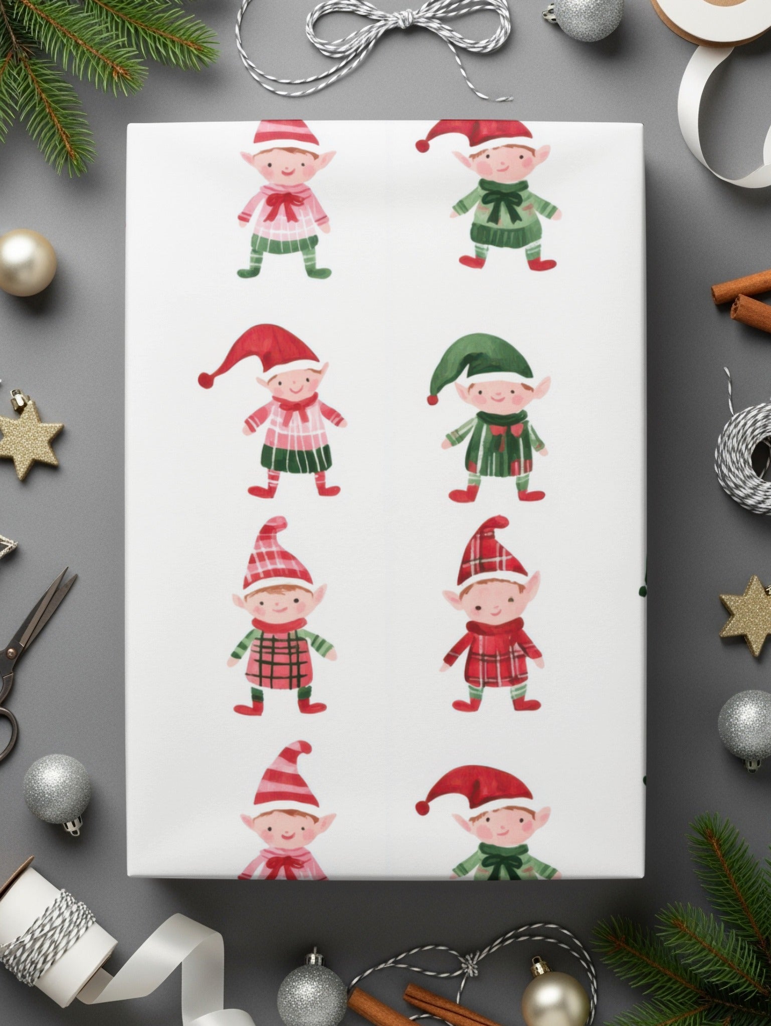 Festive Christmas Elves Pattern Holiday Season Fun Digital