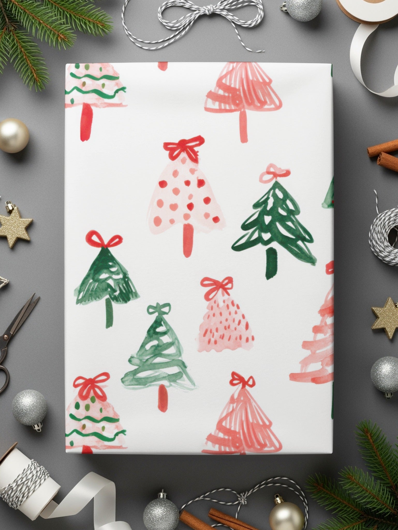 Festive Christmas Trees Illustration Seamless Pattern Digital