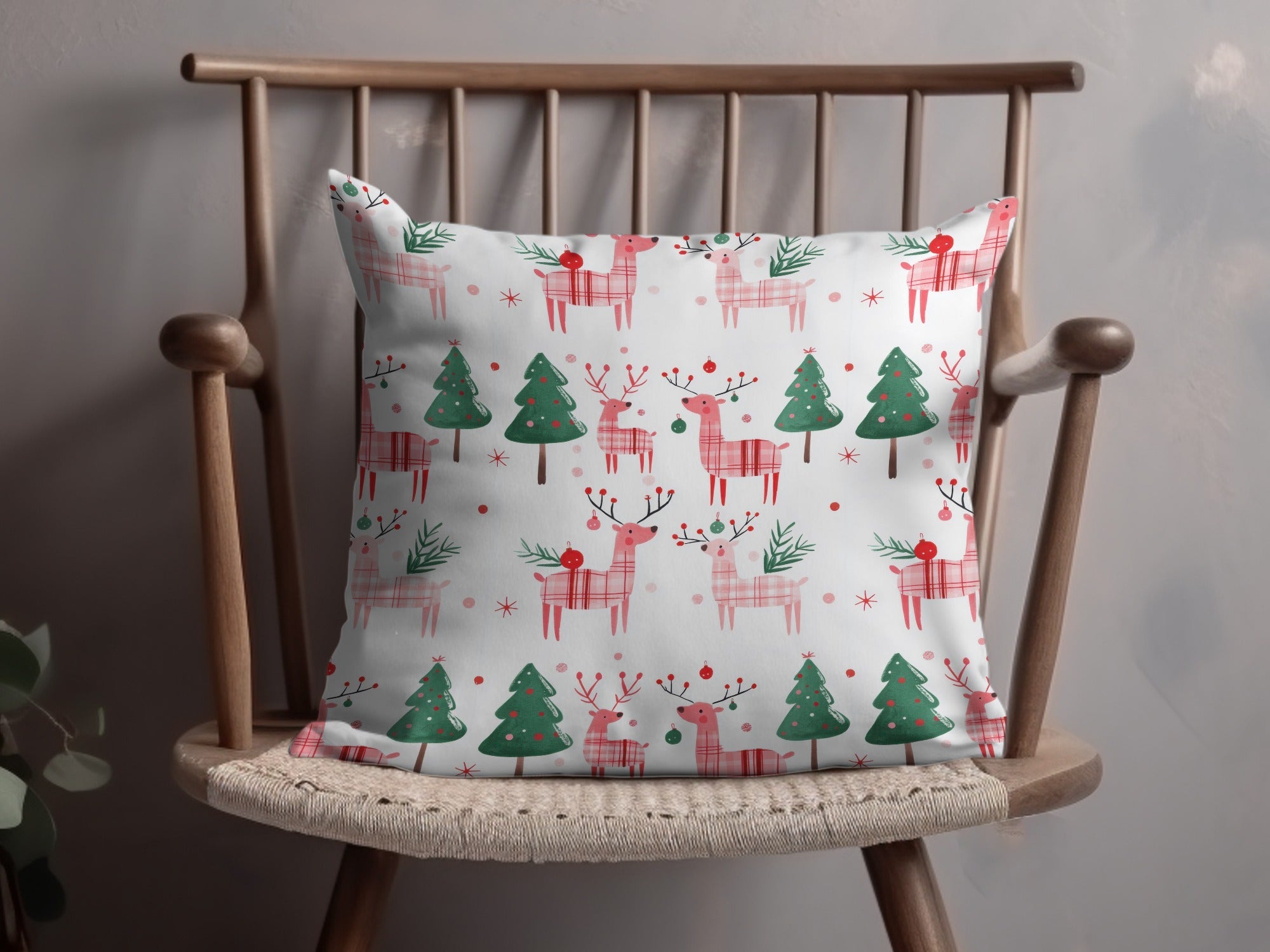 Festive Deer Christmas Trees Pattern Holiday Design Digital