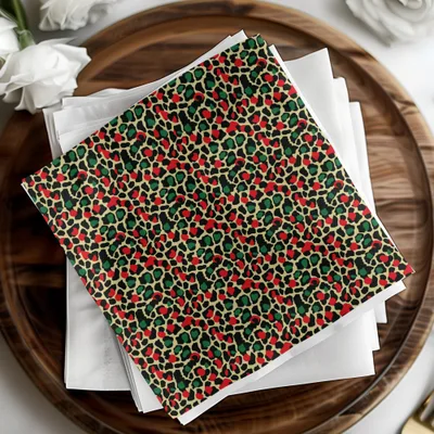 Festive Red and Green Christmas Leopard Print Seamless Pattern Background Digital