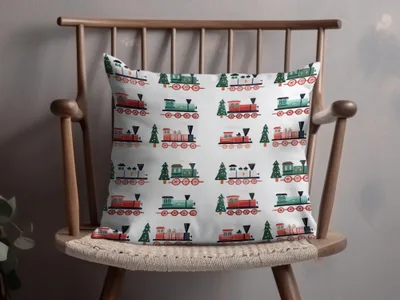 Festive Trains Christmas Seamless Pattern Xmas Trees Seamless Holiday Pattern Digital