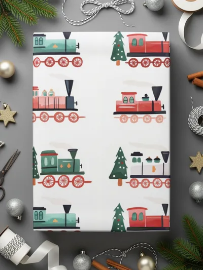 Festive Trains Christmas Seamless Pattern Xmas Trees Seamless Holiday Pattern Digital