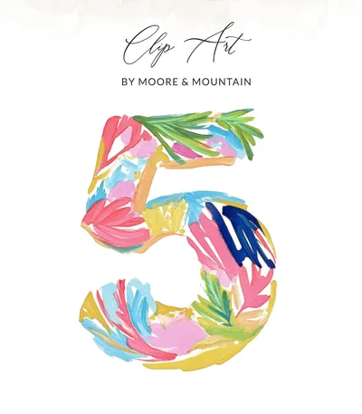 Fifth Birthday Number 5 SVG Digital File, Preppy Clip Art, Abstract Paint Stroke Art PNG, Milestone Celebration Decor, Instant Download