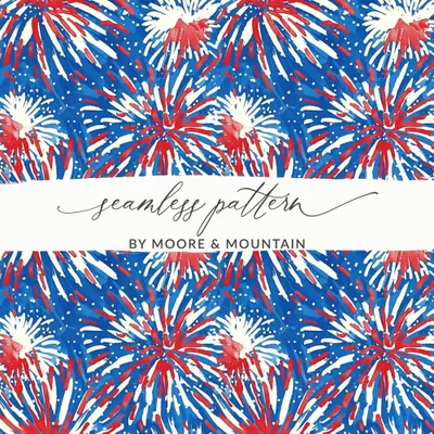 Fireworks Digital Paper, Patriotic Seamless Pattern, 4th of July Digital Download, Fabric Design, Scrapbooking Paper, Red White and Blue