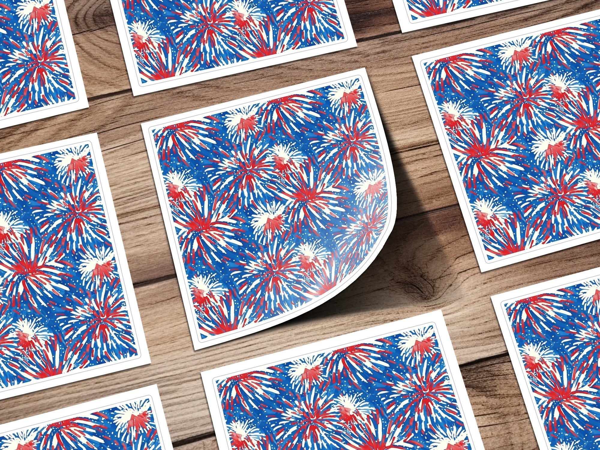 Fireworks Digital Paper, Patriotic Seamless Pattern, 4th of July Digital Download, Fabric Design, Scrapbooking Paper, Red White and Blue