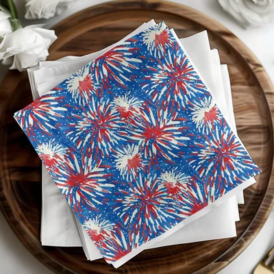 Fireworks Digital Paper, Patriotic Seamless Pattern, 4th of July Digital Download, Fabric Design, Scrapbooking Paper, Red White and Blue