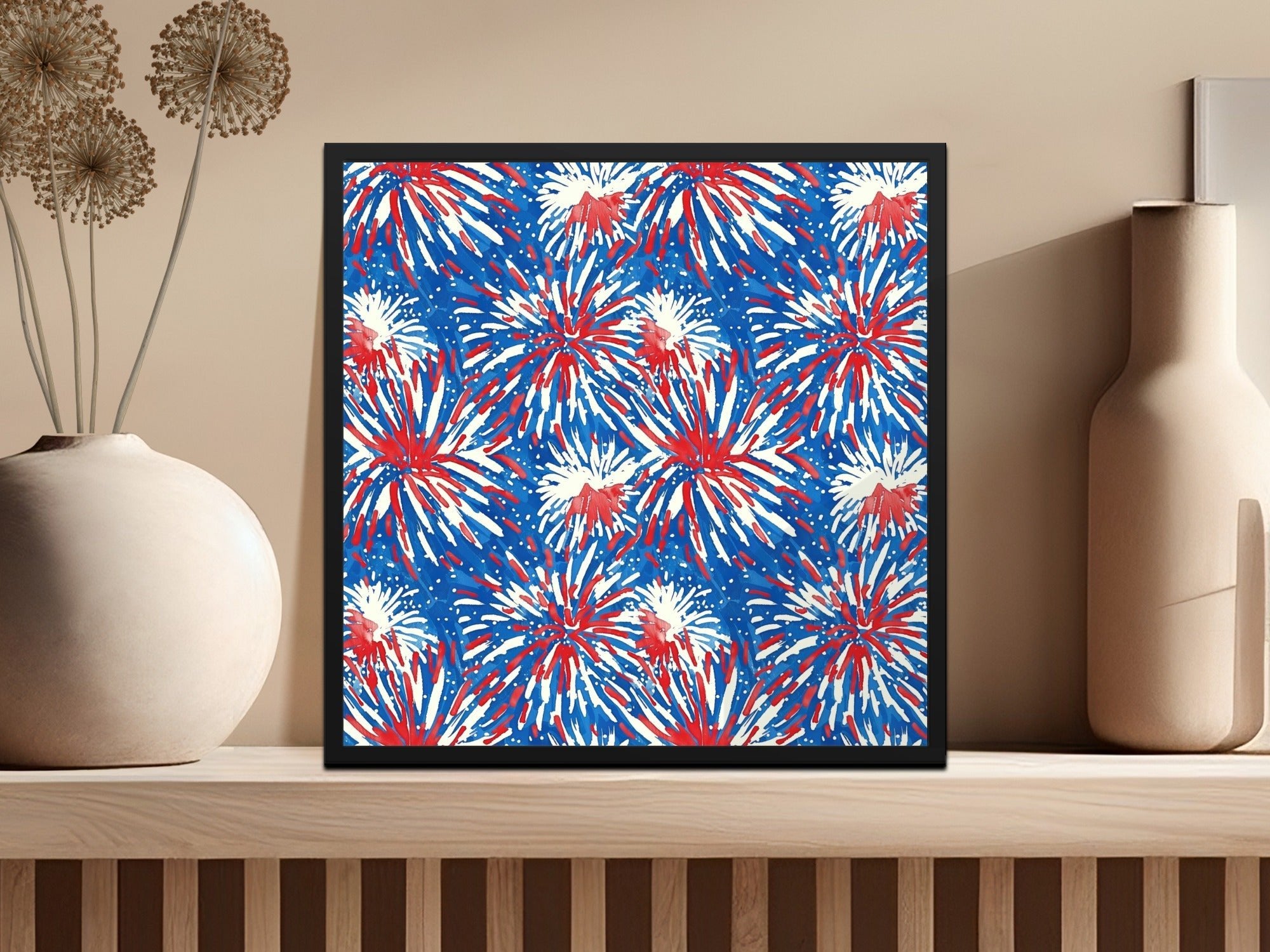 Fireworks Digital Paper, Patriotic Seamless Pattern, 4th of July Digital Download, Fabric Design, Scrapbooking Paper, Red White and Blue