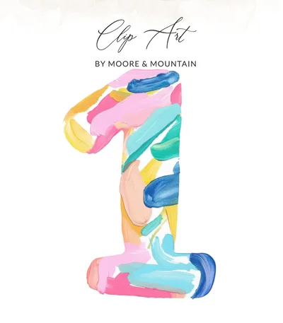 First Birthday Number One SVG, Preppy Clip Art, Abstract Painted Number 1 Digital Download for Party Invitations & Milestones