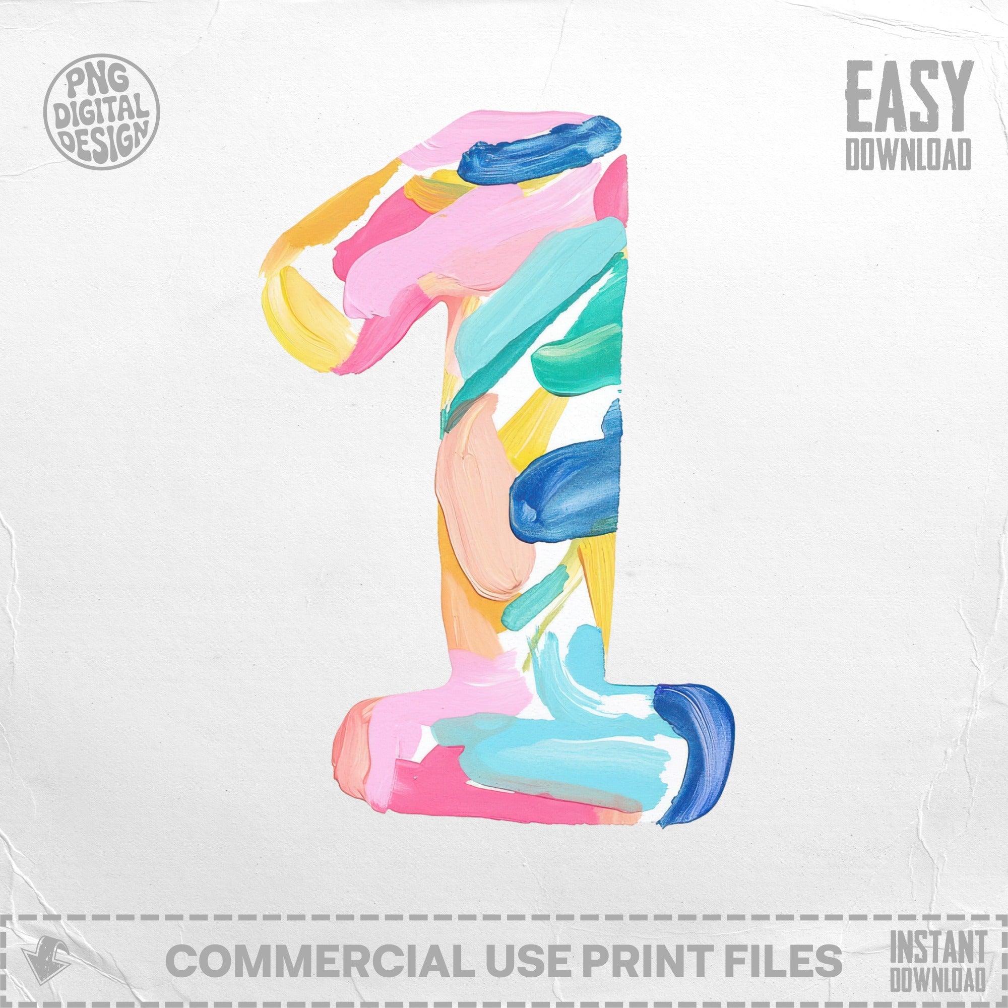 First Birthday Number One SVG, Preppy Clip Art, Abstract Painted Number 1 Digital Download for Party Invitations & Milestones