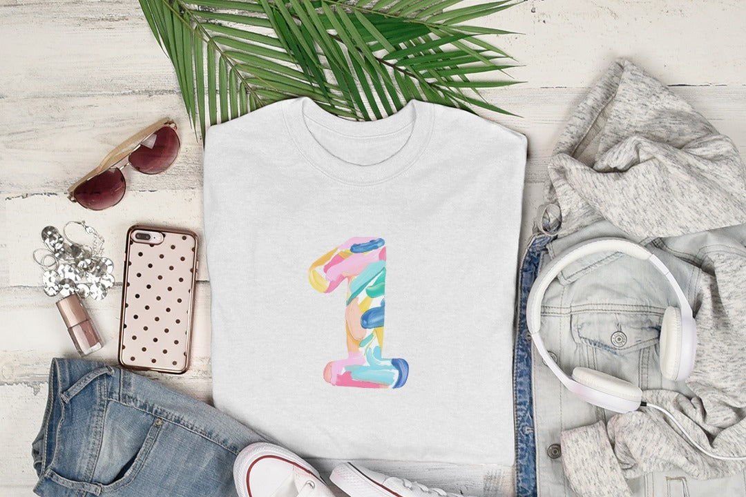 First Birthday Number One SVG, Preppy Clip Art, Abstract Painted Number 1 Digital Download for Party Invitations & Milestones