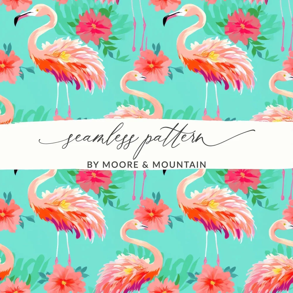 Flamingo Seamless Pattern Digital Paper, Tropical Flamingo Print, Summer Flamingo Digital, Colorful Repeat Pattern, Floral Flamingo File