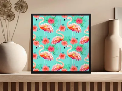 Flamingo Seamless Pattern Digital Paper, Tropical Flamingo Print, Summer Flamingo Digital, Colorful Repeat Pattern, Floral Flamingo File
