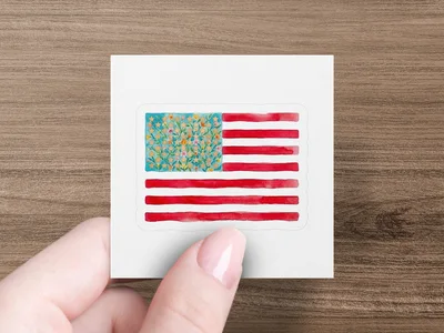 Floral American Flag Digital Print, Watercolor Patriotic Stars Stripes PNG, 4th of July Independence Day Art, Shabby Chic Boho US Flag