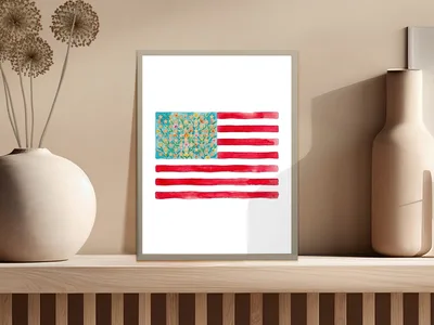 Floral American Flag Digital Print, Watercolor Patriotic Stars Stripes PNG, 4th of July Independence Day Art, Shabby Chic Boho US Flag