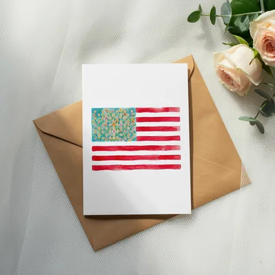 Floral American Flag Digital Print, Watercolor Patriotic Stars Stripes PNG, 4th of July Independence Day Art, Shabby Chic Boho US Flag