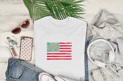 Floral American Flag Digital Print, Watercolor Patriotic Stars Stripes PNG, 4th of July Independence Day Art, Shabby Chic Boho US Flag