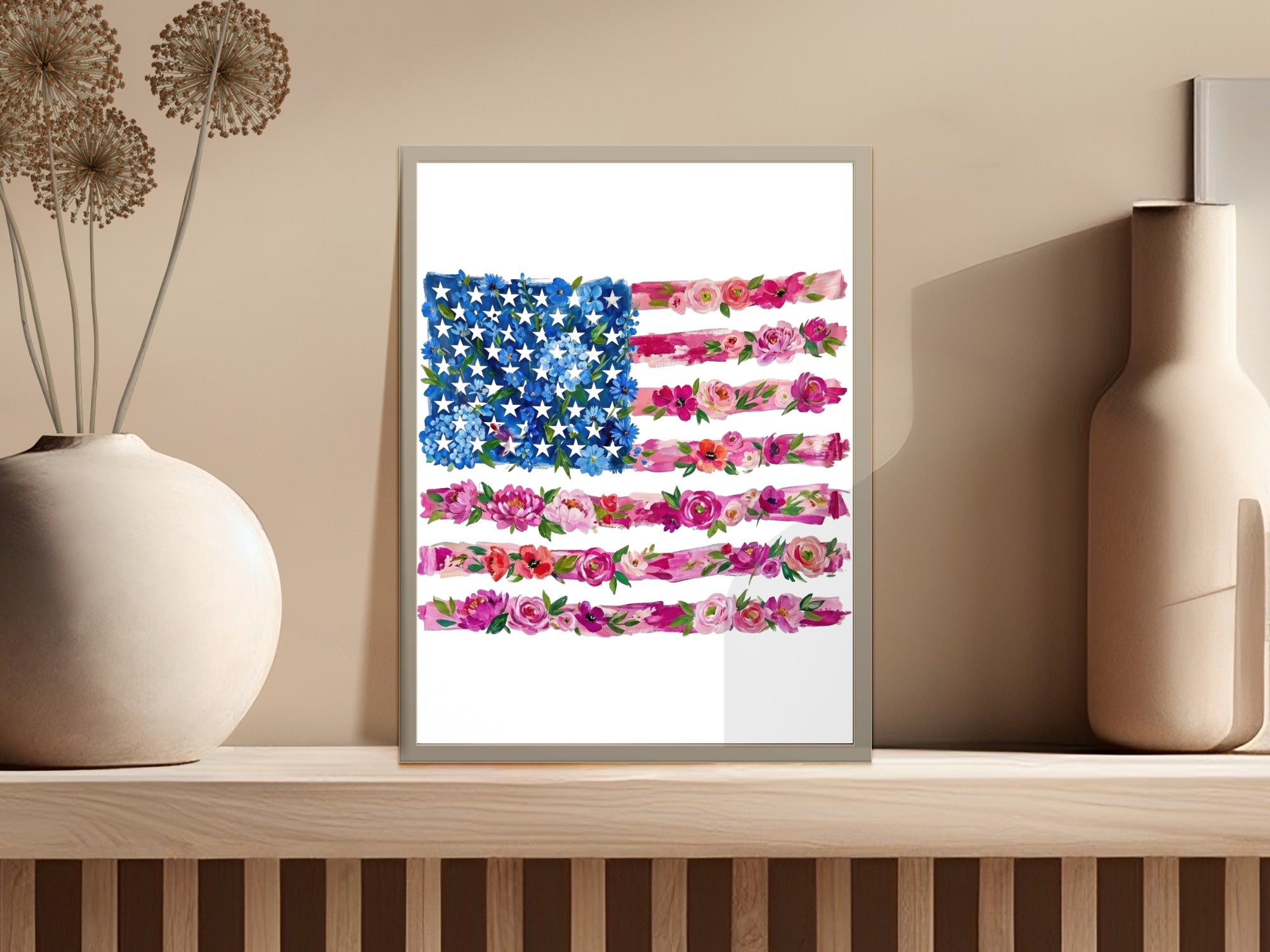 Floral American Flag PNG T Shirt Design, Flower American Flag T Shirt SVG and PNG Digital Files