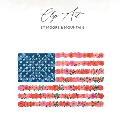 Floral American Flag T-Shirt Digital Design | Patriotic Flower USA Flag SVG PNG | 4th of July Independence Day Tee