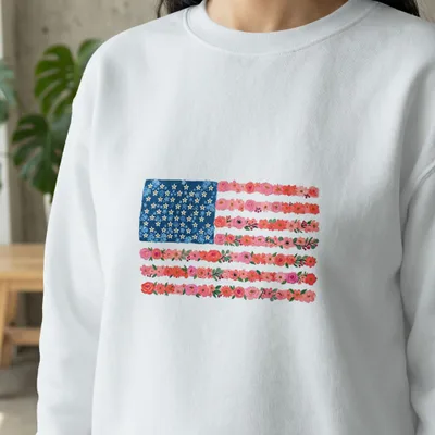 Floral American Flag T-Shirt Digital Design | Patriotic Flower USA Flag SVG PNG | 4th of July Independence Day Tee