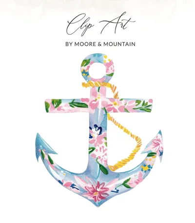 Floral Anchor PNG SVG Sublimation File, Watercolor Beach Nautical Anchor Digital Design for T-Shirts Tumblers Crafts SVG