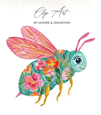 Floral Bee Digital Art PNG, Cute Watercolor Bee Clipart, Whimsical Spring Bee Download, Nature Lover Gift, Instant Digital File
