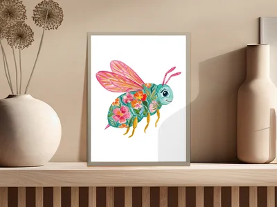 Floral Bee Digital Art PNG, Cute Watercolor Bee Clipart, Whimsical Spring Bee Download, Nature Lover Gift, Instant Digital File