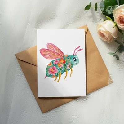 Floral Bee Digital Art PNG, Cute Watercolor Bee Clipart, Whimsical Spring Bee Download, Nature Lover Gift, Instant Digital File