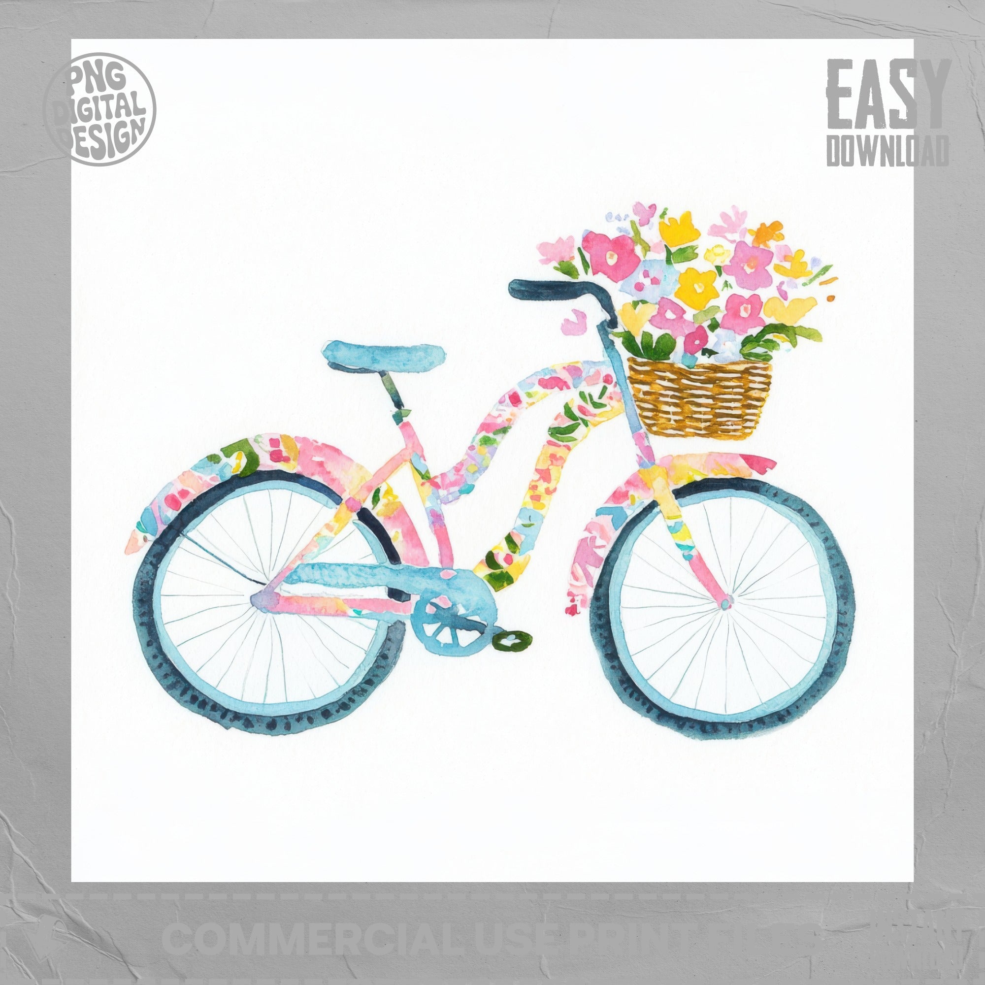 Floral Bicycle PNG SVG, Pastel Summer Art, Cute Bike Clipart, Girly Preppy Design, Sublimation Download, Cricut Cut File, Whimsical Artwork