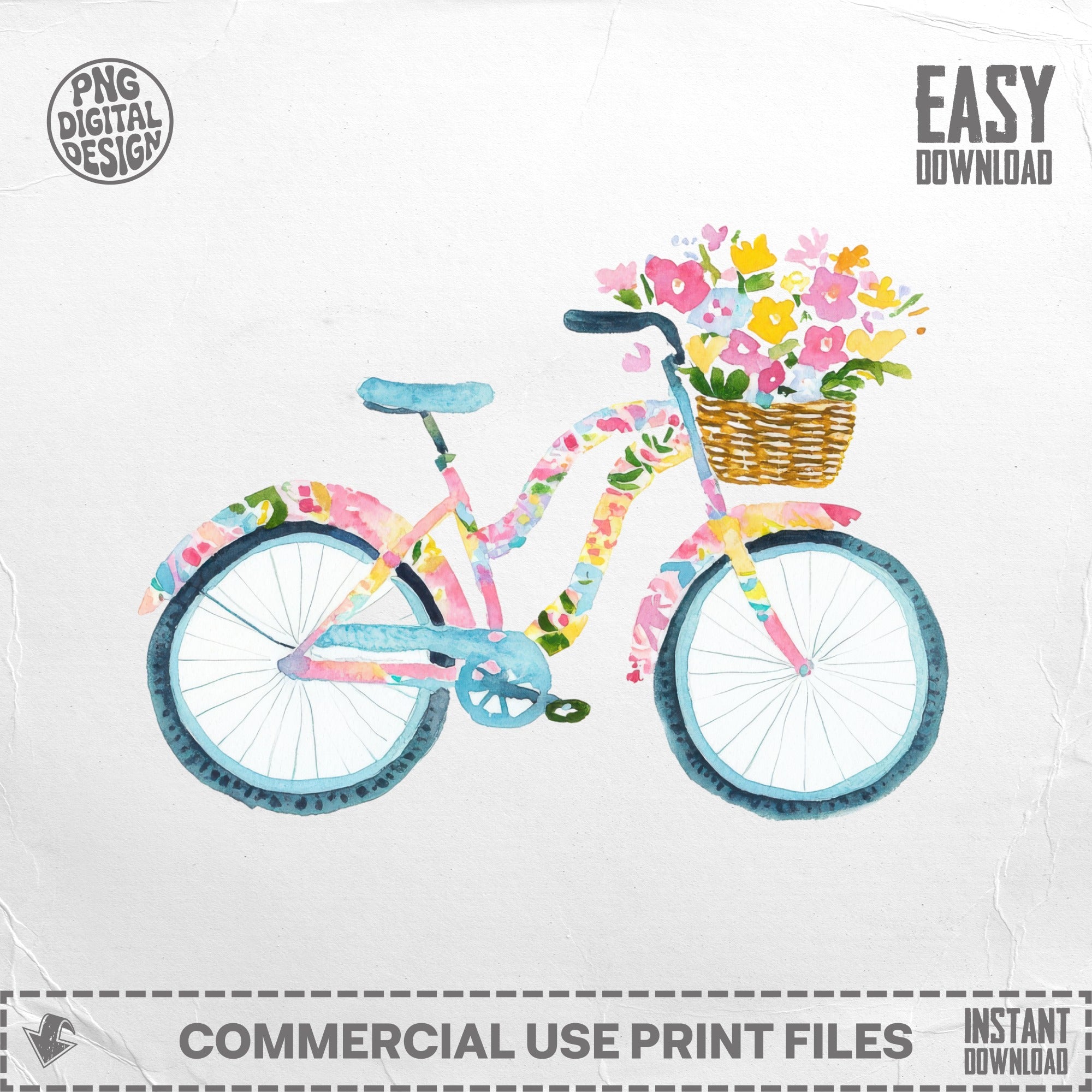 Floral Bicycle PNG SVG, Pastel Summer Art, Cute Bike Clipart, Girly Preppy Design, Sublimation Download, Cricut Cut File, Whimsical Artwork