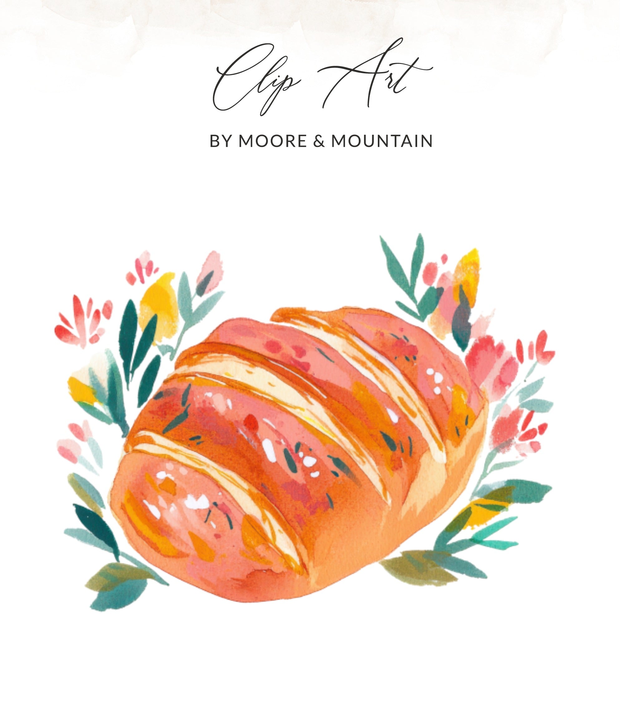 Floral Bread Loaf SVG, Watercolor Bread Clip Art, Rustic Bakery Kitchen Digital Download, Cottagecore Foodie Preppy Clip Art