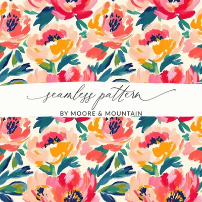 Floral Brushstrokes In Coral And Teal Pattern Digital