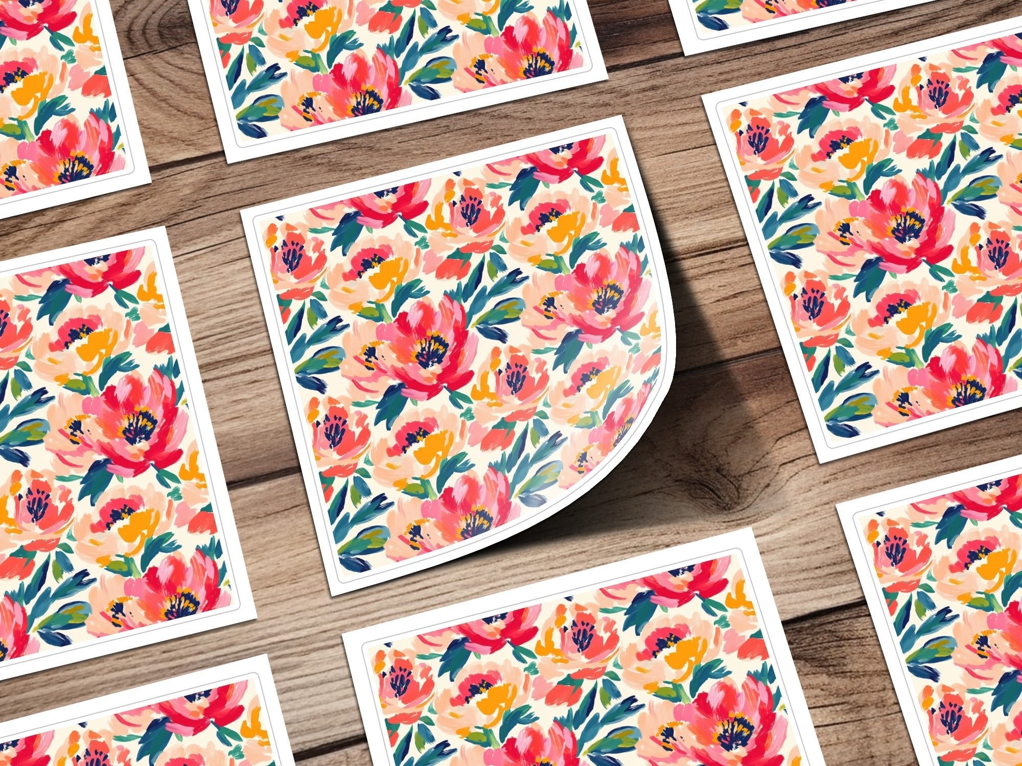 Floral Brushstrokes In Coral And Teal Pattern Digital